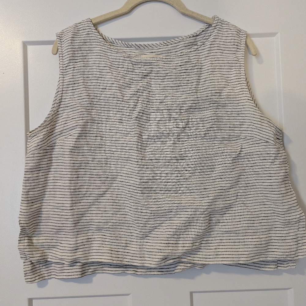 Off/On Striped Sleeveless Linen Top, XL